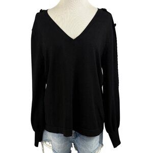 Karl Lagerfeld Paris Sweater‎ Women's Large V-Neck Button Details On Sleeves